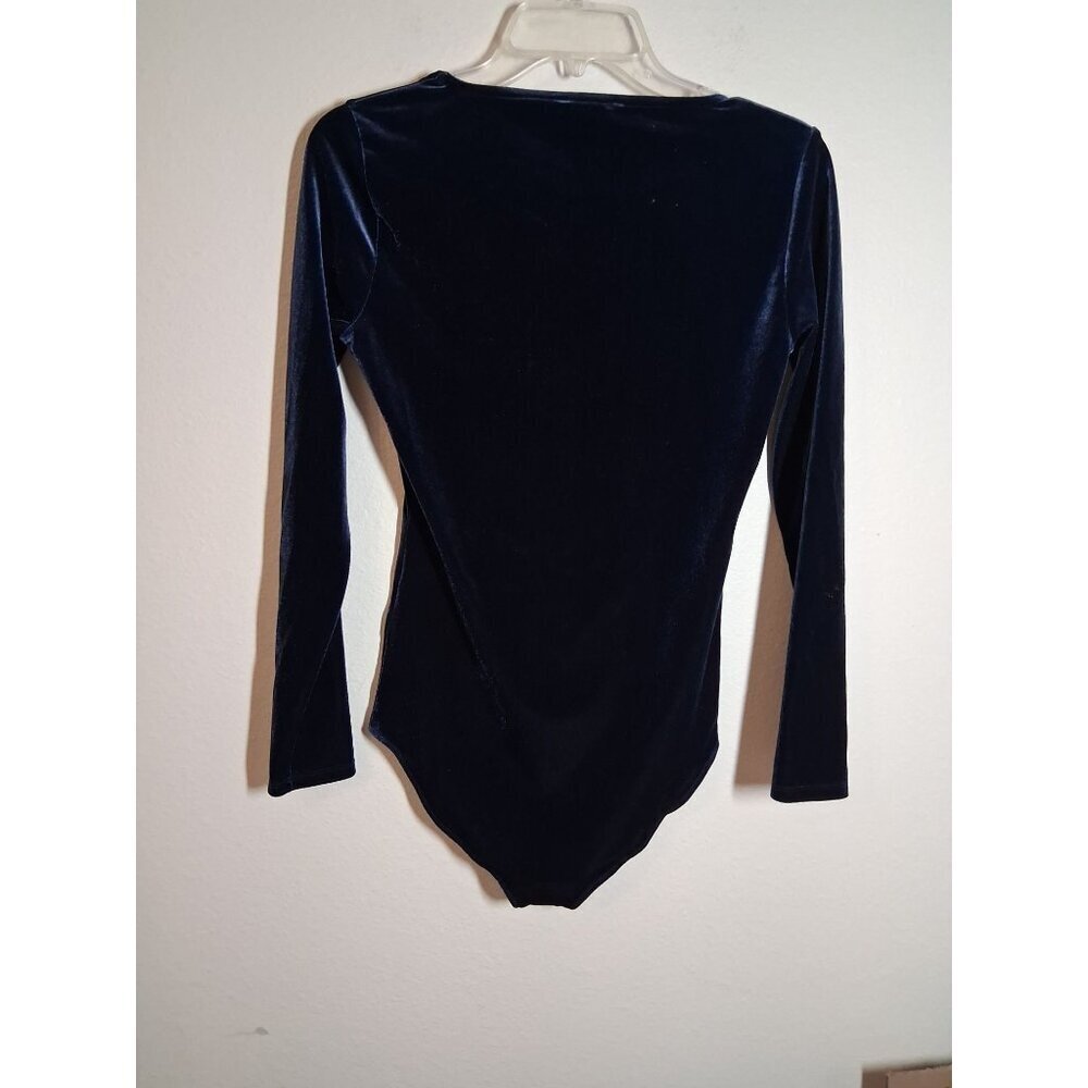 J. Crew Mercantile Bodysuit Velvet Y2K Retro Long Sleeve Blue Size Small - Picture 2 of 5